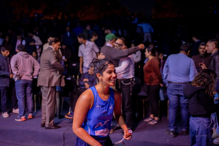 Joshna Chinappa is all smiles after her win.