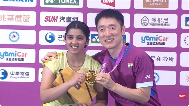 Tanvi Sharma with her coach Park Tae-sang #